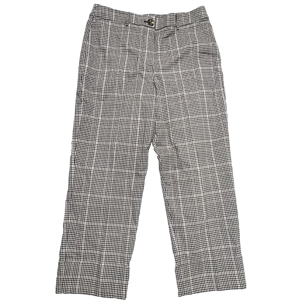 Kate Spade Pants Womens 12 Black White Plaid Wool Blend Wide Leg Trouser